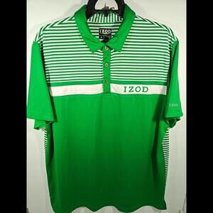 Izod Golf Polo Men's Size Large Green Striped Short Sleeve Polo